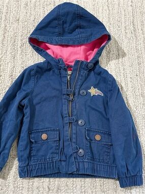 OshKosh B’gosh Toddler Jacket 18-24M Navy Hooded Coat Pink Lined